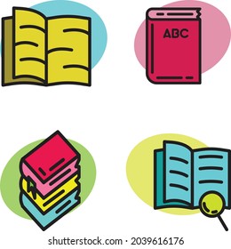 Vektorgrafik des Buchsymbolsatzes. Geeignet für junge Lernende oder für Bildungszwecke.