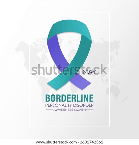 Vector graphic of Borderline Personality Disorder (BPD) Awareness Month is observed every year in May. Realistic ribbon and brain icon in B letter. Highlight the importance of mental well-being .