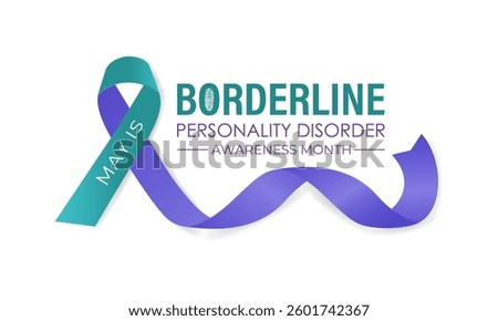 Vector graphic of Borderline Personality Disorder (BPD) Awareness Month is observed every year in May. Realistic ribbon and brain icon in B letter. Highlight the importance of mental well-being .