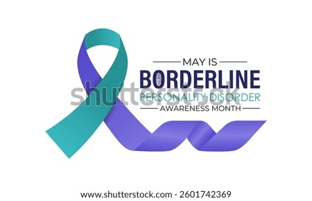 Vector graphic of Borderline Personality Disorder (BPD) Awareness Month is observed every year in May. Realistic ribbon and brain icon in B letter. Highlight the importance of mental well-being .