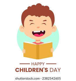 Vector graphic of boy reading book cartoon suitable for children's day