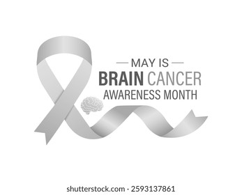 Vector graphic of Brain Cancer Awareness Month is observed every year in May to raise awareness about brain tumors. Gray ribbons with Realistic ribbon. Banner poster, flyer and background design.