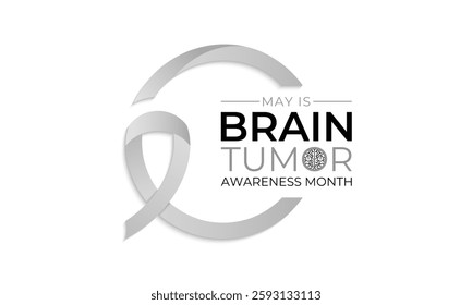 Vector graphic of Brain Tumor Awareness Month is observed every year in May to raise awareness about brain tumors. Gray ribbons with Realistic ribbon. Design for web banner, cards, prints, social.