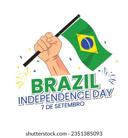 Vector graphic of Brazil happy independence day with fist holding flag