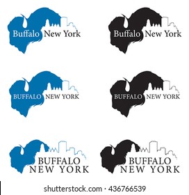 Vector graphic of Buffalo, New York skyline with buffalo silhouetteâ??multiple versions.