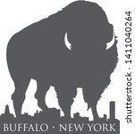 Vector graphic of a buffalo over the skyline of Buffalo, New York.
