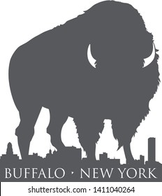 Vector graphic of a buffalo over the skyline of Buffalo, New York.