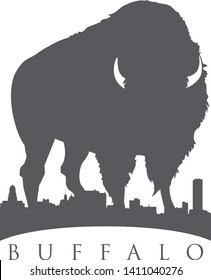 Vector graphic of a buffalo over the skyline of Buffalo, New York.