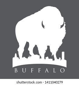 Vector graphic of a buffalo over the skyline of Buffalo, New York.