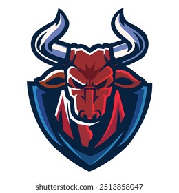 A vector graphic of a bull, showcasing a strong and muscular design with bold lines and dynamic posture. 