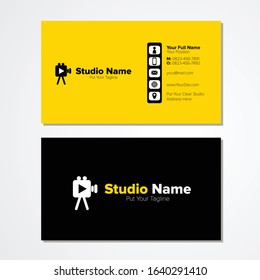 Vector Graphic of Business Card Design, 
with modern yellow, black and white color scheme.  Perfect to use for movie maker studio.