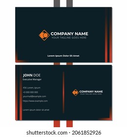 Gráfico vectorial del diseño de tarjetas de visita con texto blanco, negro y naranja. Adecuado para trabajadores de oficina o creativos, agencias, gerentes y empleo ejecutivo