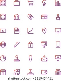 Gradiente del conjunto de iconos del vector del negocio. Perfecto para la interfaz de usuario, nueva aplicación, etc.