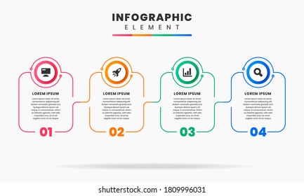 Vector Graphic of Business Infographic design template. Infographic Timeline with 4 Numbers, Circle Layout, Thin Line Element. Can used for Presentation, Flowchart, Workflow.