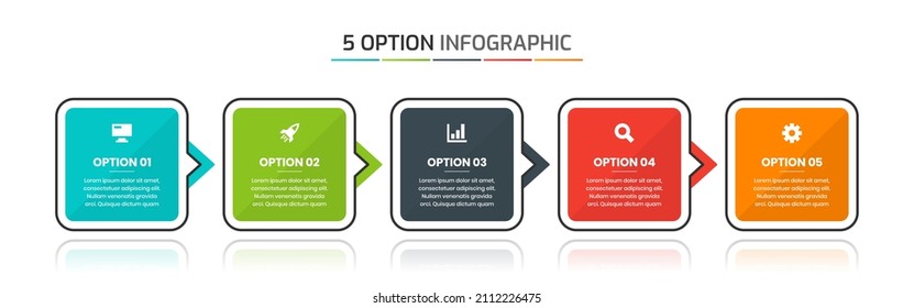 Vector Graphic of Business Infographic Design Templates with Icons and 5 Option. Suitable for Process Diagram, Presentations, Workflow Layout Flow Chart, Infographic.
