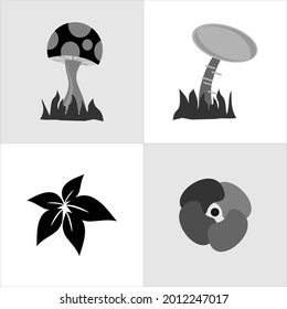 Vector graphic of button mushrooms, oyster mushrooms,
leaf, flower. Perfect to use for illustration of mushrooms, leaves, flowers.