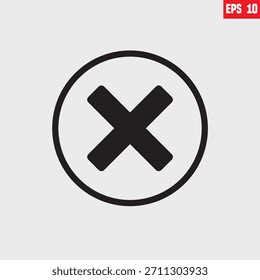 Vector de un ícono de 'cancelar' o cerrar. Es un símbolo X negro dentro de un círculo negro. El ícono se usa comúnmente para indicar funciones como cancelar, cerrar, Borrar o incorrecto.