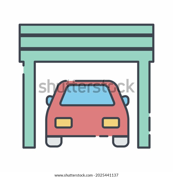 Vector Graphic of Car in Garage -\
Line Cut Style - simple illustration. Editable stroke. Design\
template vector.outline style design.Vector graphic\
illustration