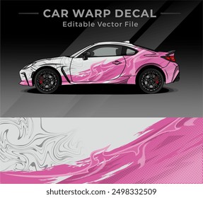 Vector Graphic  of Car Warp Decal Full Body Vinyl With Pink White Combine Color. Edditable Vector. Branding Car. Mock up Full Body Car Side