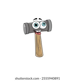 Vector graphic of cartoon hammer tool character illustration, DIY construction or carpentry and woodworking equipment, vector item. Cute hammer tool with cartoon face
