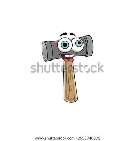 Vector graphic of cartoon hammer tool character illustration, DIY construction or carpentry and woodworking equipment, vector item. Cute hammer tool with cartoon face

