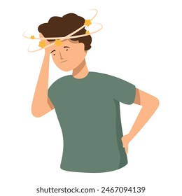 Vector graphic of a cartoon man feeling dizzy with stars circling his head