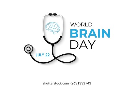 Vector graphic of Celebrate World Brain Day on July 22. A global initiative dedicated to raising awareness about brain health. Stethoscope and brain icon. Banner poster background design template.