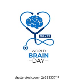 Gráfico vetorial de Celebrate World Brain Day em 22 de julho. Uma iniciativa global dedicada a aumentar a conscientização sobre saúde cerebral. Estetoscópio e ícone do cérebro. Modelo de design de plano de fundo do cartaz do banner.