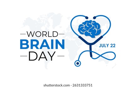 Vector graphic of Celebrate World Brain Day on July 22. A global initiative dedicated to raising awareness about brain health. Stethoscope and brain icon. Banner poster background design template.