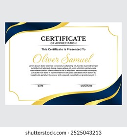 Vector Graphic of Certificate Design, with modern blue and gold, perfect yo us