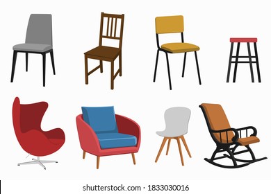 Vector graphic of chairs set flat cartoon illustration