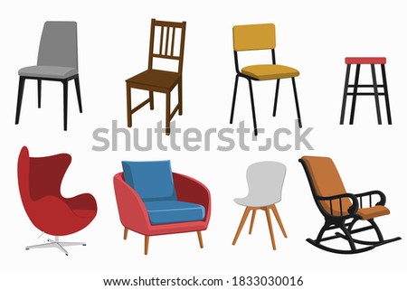 Vector graphic of chairs set flat cartoon illustration