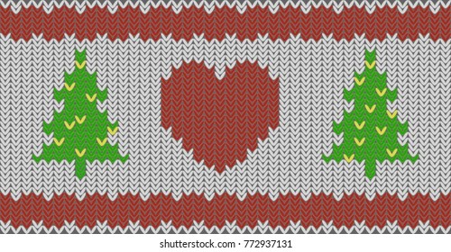 Vector graphic of a christmas pullover pattern with trees and a heart