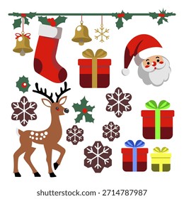 Vektorgrafik von Weihnachts-Aufkleber mit niedlichen Zeichen gesetzt. Dieser Vektor ist perfekt für Weihnachtsvorlagen, Hintergründe, T-Shirt-Designs, Banner, Dekorationen usw.