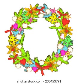 Vector graphic,  Christmas Wreath Drawing - Illustration