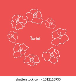 Vector graphic circle border or frame from poppy flower with brush composition. Isolated. Hand drawn illustration