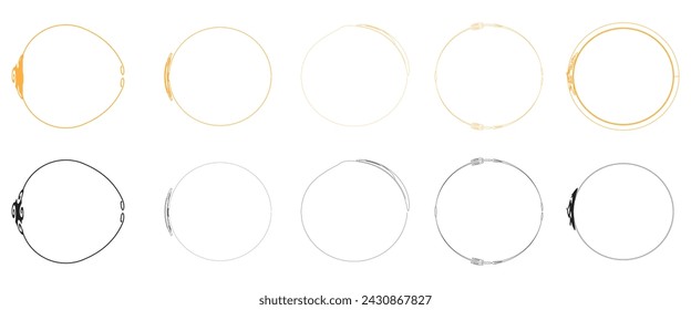 Vector graphic circle frames element. Round line sketch collectiion. Isolated element.