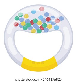 Vector graphic of a circular bead maze toy with multicolored beads, designed for children's educational play