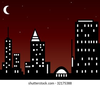Vector graphic of city.Red skyline