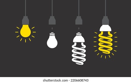 Vector graphic of a classic light bulb and an energy saving light bulb. Fastening system.