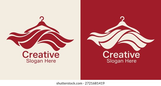 Gráfico de Vector de una percha de ropa con el logotipo de las ondas de la tela que fluye que representa la calidad textil, venta al por menor de la moda, servicio de lavandería, y marca elegante de la ropa