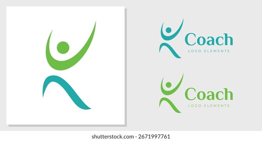 Vector Graphic Of Coach Training Sport Logo Design With Abstract Human Figure Concept for Fitness, Wellness