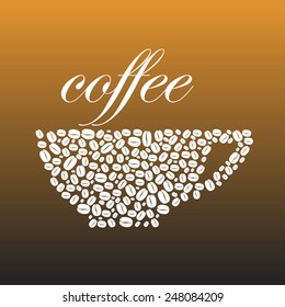 A vector graphic of coffee beans made coffee cup and smoke.