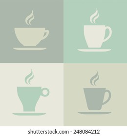 A vector graphic of coffee cup icons.