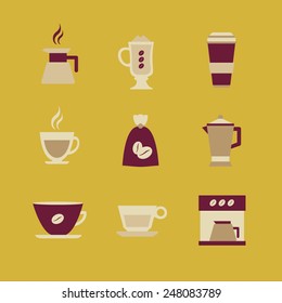 A vector graphic of coffee icons.