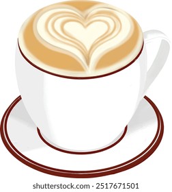 Vector graphic of coffee latte with latte art. Good for coffee shop menu design.