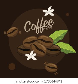 Vector graphic coffee tree plantation, branch, leaf, bean.