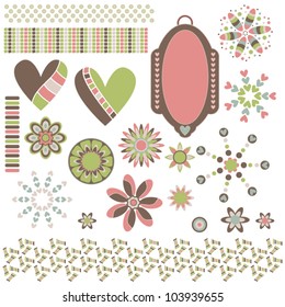 Vector graphic collection with hearts, ornaments, trims and tag