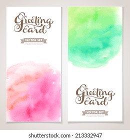 Vector graphic collection with watercolor texture. Colorful banners for your design of invitation or greeting cards
