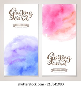 Vector graphic collection with watercolor texture. Colorful banners for your design of invitation or greeting cards